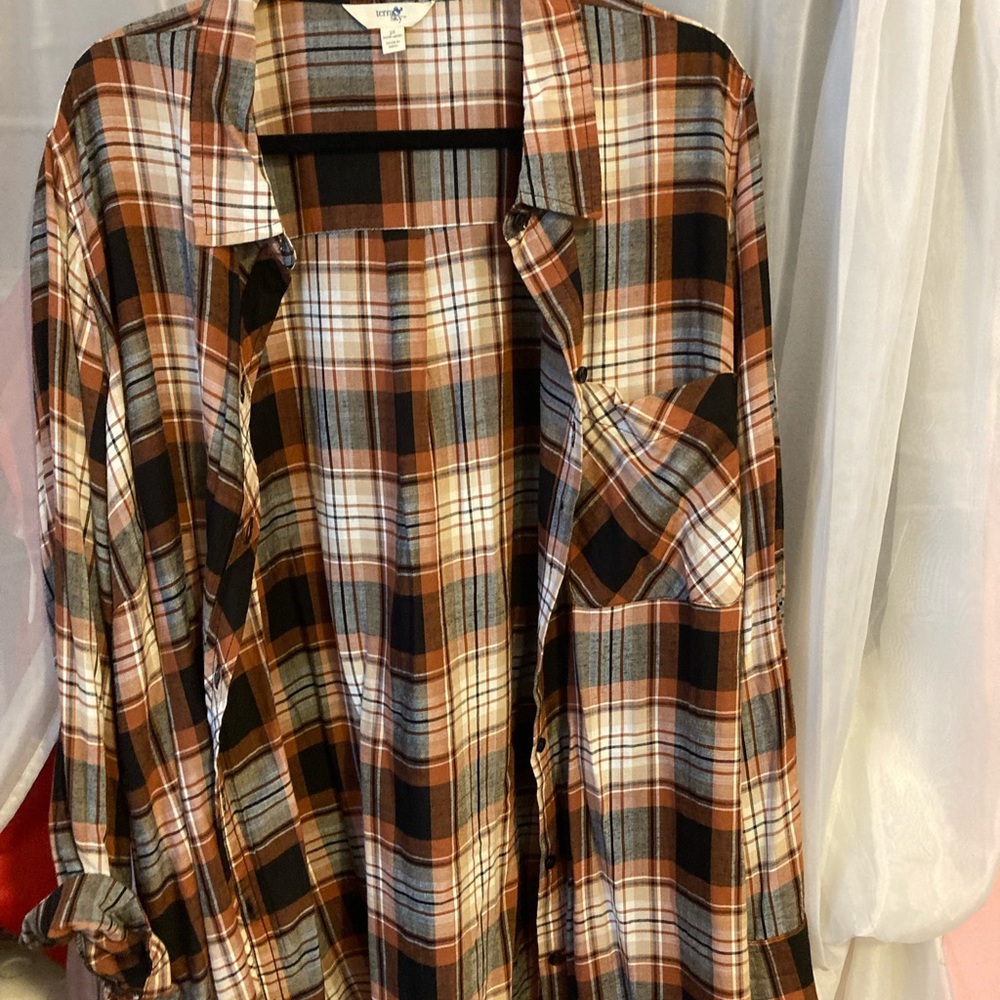 Terra and sky plaid Button down